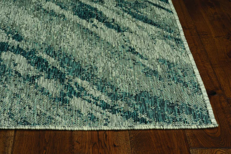 Grey Teal Machine Woven UV Treated Abstract Waves Indoor Outdoor Accent Rug Photo 1