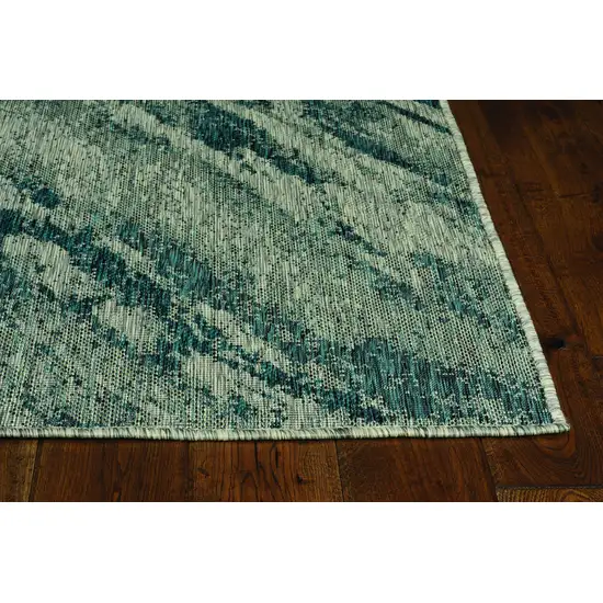 Grey Teal Machine Woven UV Treated Abstract Waves Indoor Outdoor Accent Rug Photo 1