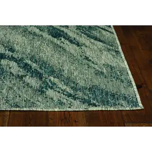 Photo of Grey Teal Machine Woven UV Treated Abstract Waves Indoor Outdoor Accent Rug