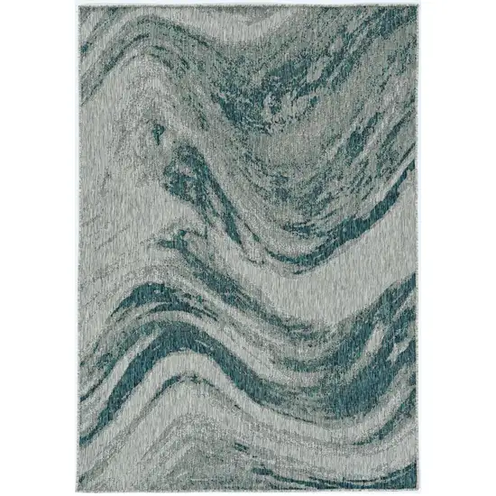 3'X4' Grey Teal Machine Woven Uv Treated Abstract Waves Indoor Outdoor Accent Rug Photo 2