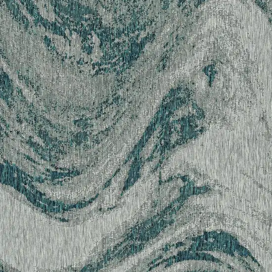 8'X11' Grey Teal Machine Woven Uv Treated Abstract Waves Indoor Outdoor Area Rug Photo 3