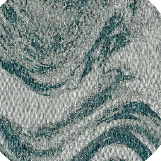 8' Grey Teal Machine Woven Uv Treated Marble Indoor Outdoor Round Area Rug Photo 5