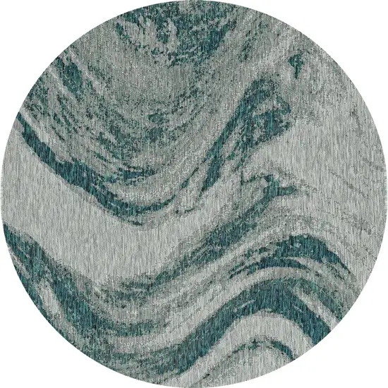 8' Grey Teal Machine Woven Uv Treated Marble Indoor Outdoor Round Area Rug Photo 2