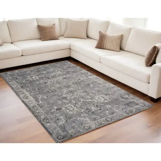 Grey Vintage Floral Bordered Indoor Area Rug Photo 1