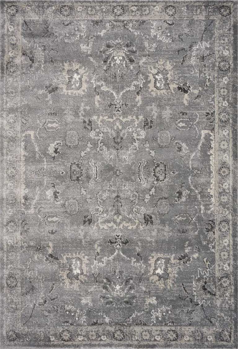 Grey Vintage Floral Bordered Indoor Area Rug Photo 1