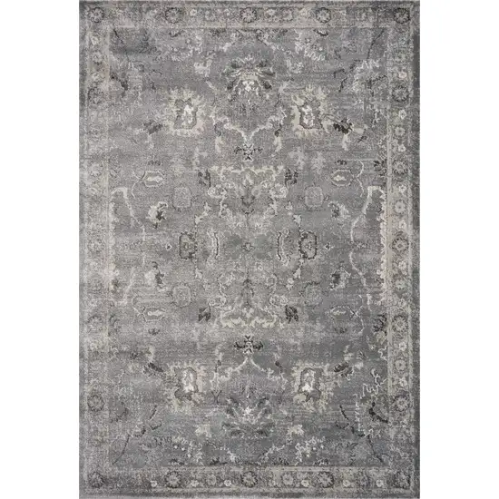 Grey Vintage Floral Bordered Indoor Area Rug Photo 1