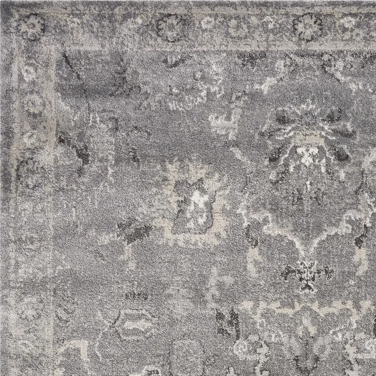 Grey Vintage Floral Bordered Indoor Area Rug Photo 3