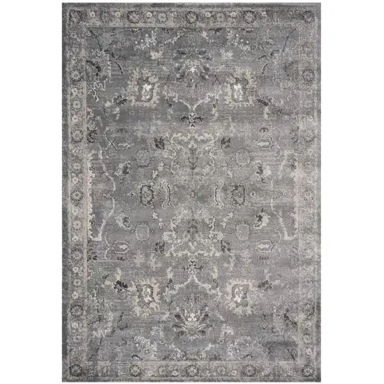 Grey Vintage Floral Bordered Indoor Area Rug Photo 2