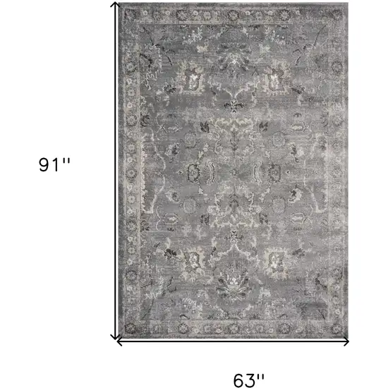 Grey Vintage Floral Bordered Indoor Area Rug Photo 3