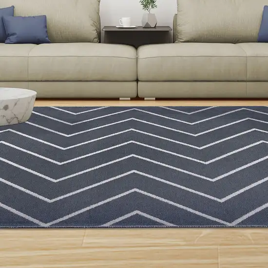 Grey Waves Stain Resistant Indoor Outdoor Area Rug Photo 8