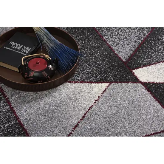 Grey White And Red Geometric Power Loom Stain Resistant Area Rug Photo 8