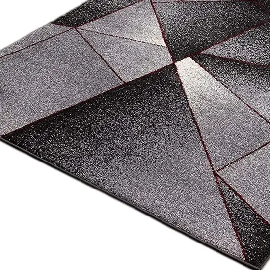 Grey White And Red Geometric Power Loom Stain Resistant Area Rug Photo 3