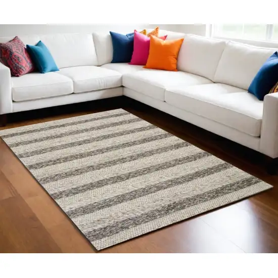 Grey White Hand Woven Knobby Stripes Indoor Area Rug Photo 2