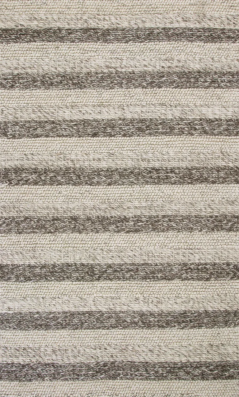 Grey White Hand Woven Knobby Stripes Indoor Area Rug Photo 1