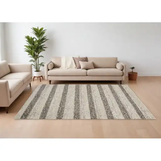 Grey White Hand Woven Knobby Stripes Indoor Area Rug Photo 2