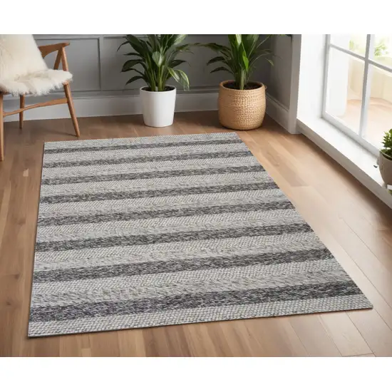 Grey White Hand Woven Knobby Stripes Indoor Area Rug Photo 1