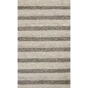 Photo of Grey White Hand Woven Knobby Stripes Indoor Area Rug