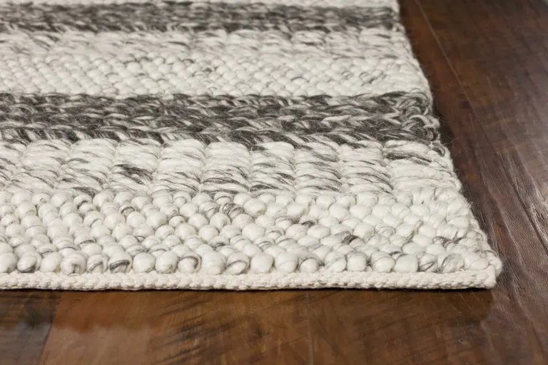 Grey White Hand Woven Knobby Stripes Indoor Area Rug Photo 4