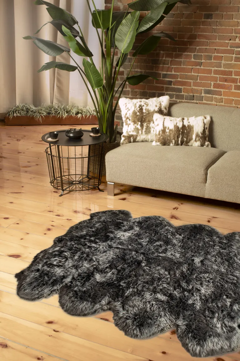 Grey Wool Sheepskin Handmade Area Rug Photo 3