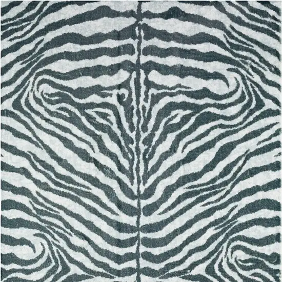 Grey Zebra Print Shag Handmade Non Skid Area Rug Photo 3