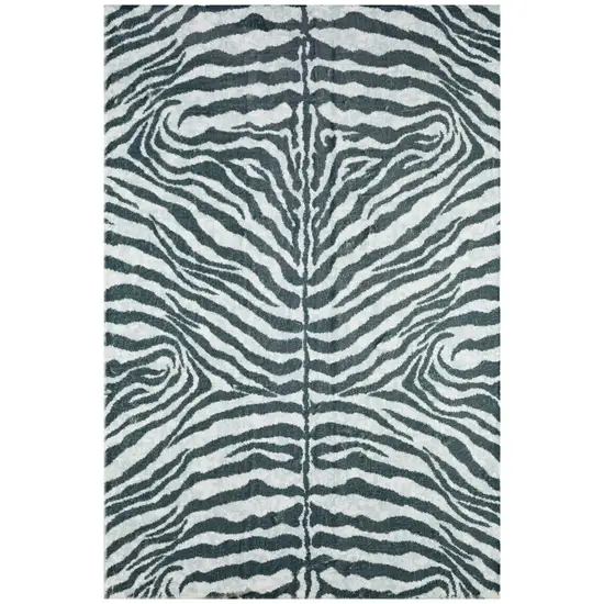 Grey Zebra Print Shag Handmade Non Skid Area Rug Photo 4