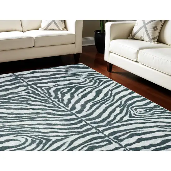 Grey Zebra Print Shag Handmade Non Skid Area Rug Photo 1