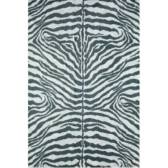 Grey Zebra Print Shag Handmade Non Skid Area Rug Photo 5