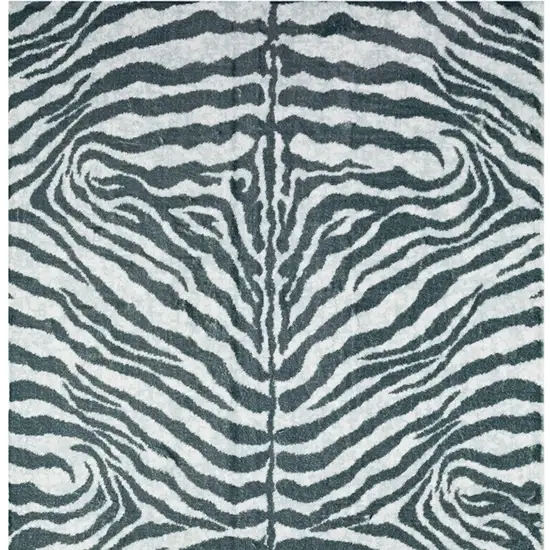 Grey Zebra Print Shag Handmade Non Skid Area Rug Photo 4