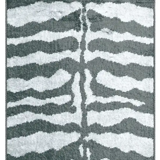 Grey Zebra Print Shag Handmade Non Skid Runner Rug Photo 4