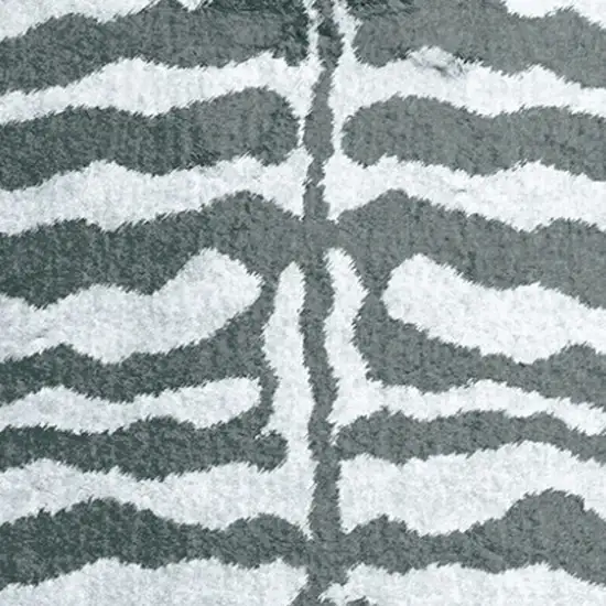 Grey Zebra Print Shag Handmade Non Skid Runner Rug Photo 3