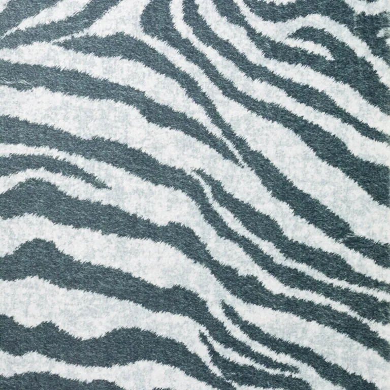 Grey Zebra Print Shag Handmade Non Skid Runner Rug Photo 4