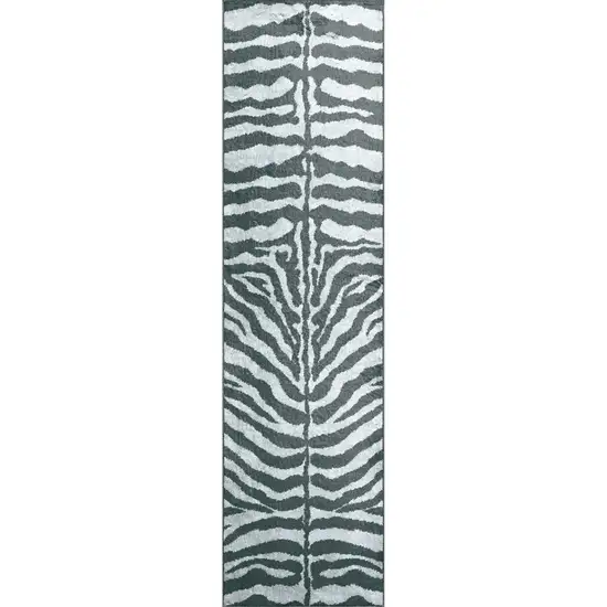 Grey Zebra Print Shag Handmade Non Skid Runner Rug Photo 5