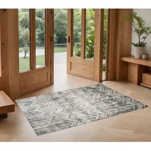 Photo of Grey Zigzag Pattern Viscose Area Rug