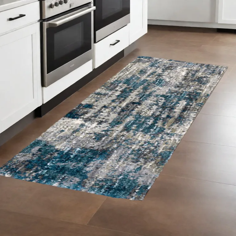 Grey and Blue Grey Skies Runner Rug Photo 4