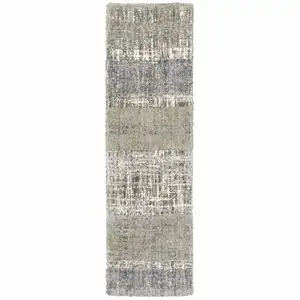 Photo of Grey and Ivory Abstract Lines  Runner Rug