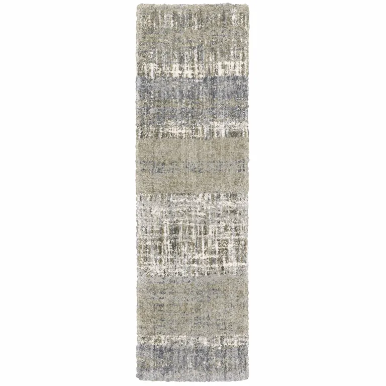 Grey and Ivory Abstract Lines  Runner Rug Photo 1