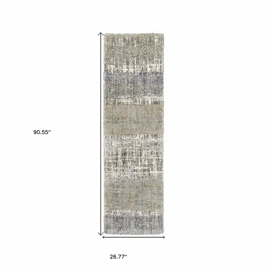 Grey and Ivory Abstract Lines  Runner Rug Photo 5