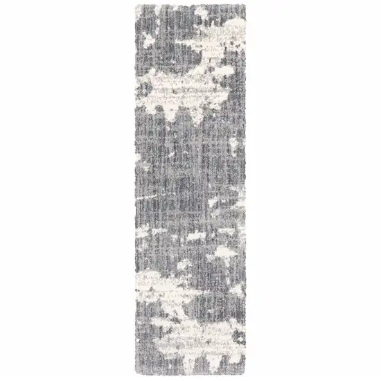 Grey and Ivory Grey Matter  Runner Rug Photo 1