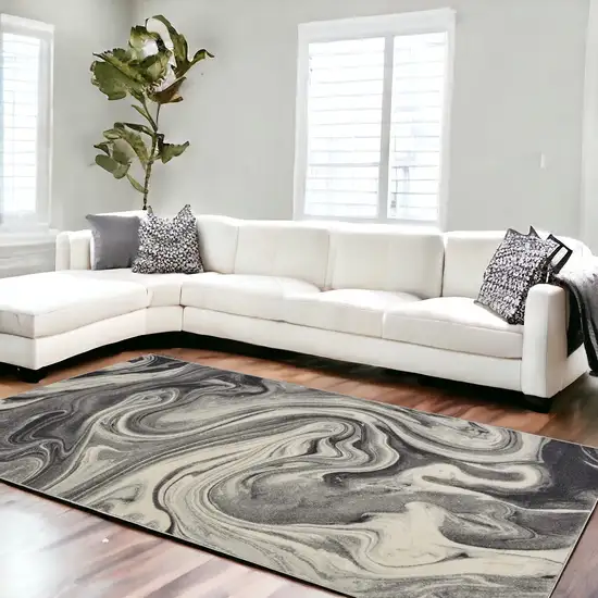 Grey Or Black Abstract Marble Design Indoor Area Rug Photo 1