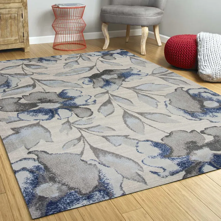 Grey or Blue Amira Polypropylene Area Rug Photo 4