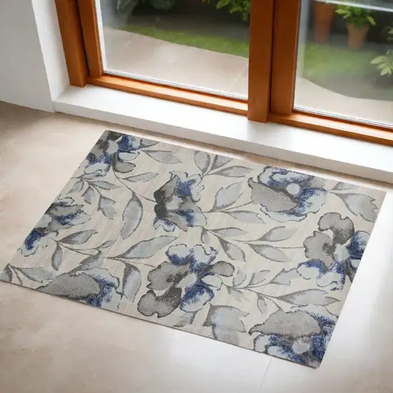 Blue and Gray Floral Vines Area Rug Photo 1