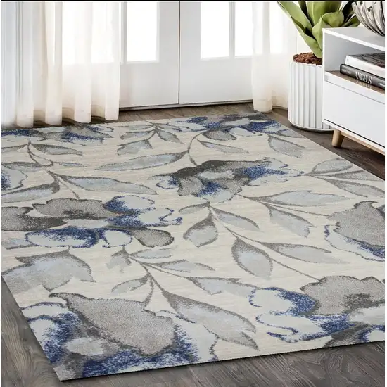 Grey Or Blue Floral Indoor Area Rug Photo 1