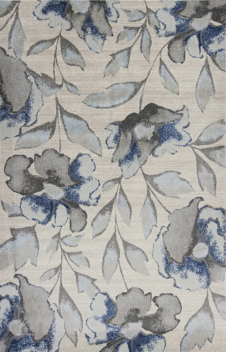 Grey or Blue Floral Indoor Area Rug Photo 1