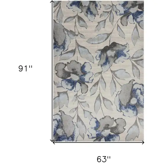 Grey Or Blue Floral Indoor Area Rug Photo 3