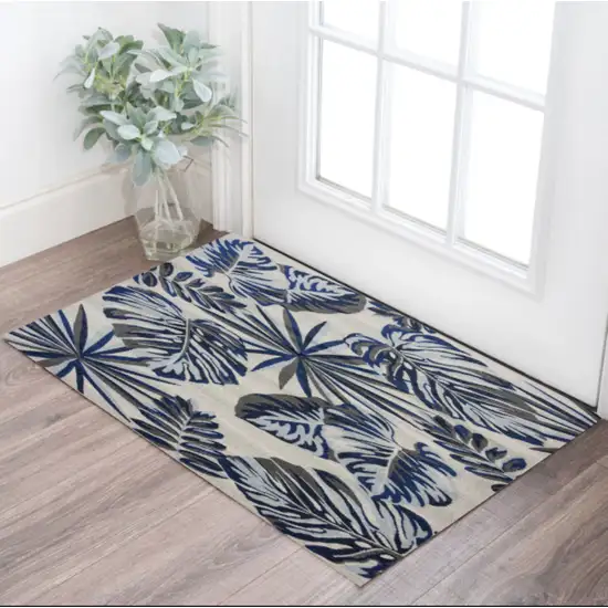 Blue and Gray Botanical Leaves Area Rug Photo 9