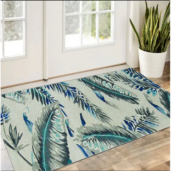 Grey Or Blue Tropical Leaves Wool Area Rug Photo 1