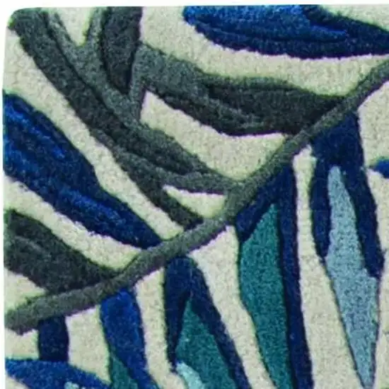 Grey Or Blue Tropical Leaves Wool Area Rug Photo 5