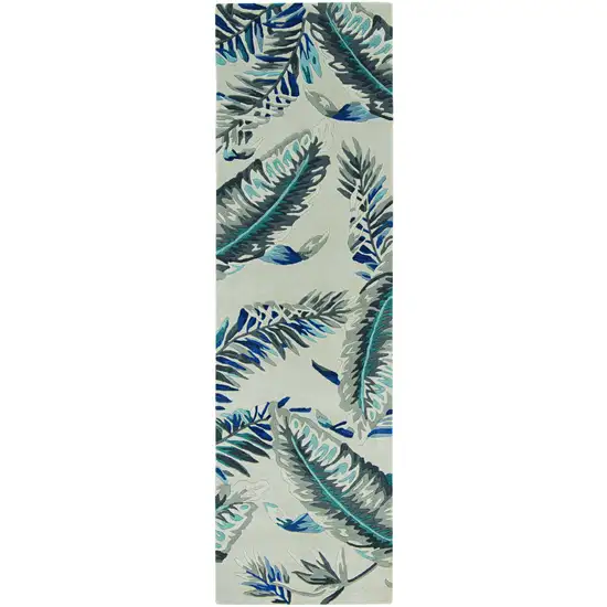 Grey Or Blue Tropical Leaves Wool Area Rug Photo 2