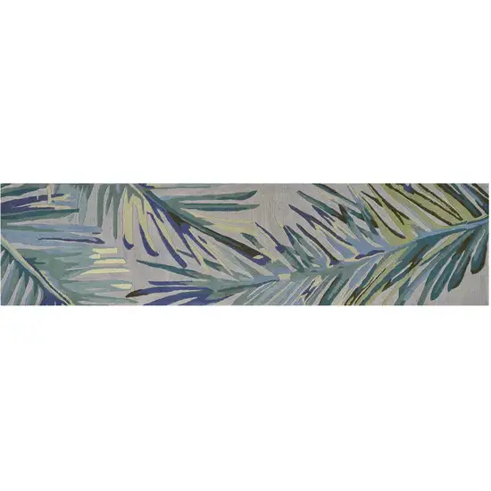 Grey or Blue Tropical Leaves Wool Indoor Runner Rug Photo 2