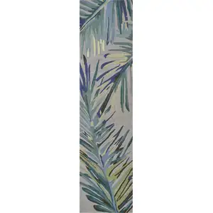 Photo of Grey or Blue Tropical Leaves Wool Indoor Runner Rug